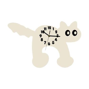Imagem de FLCPJGV Relógio de Parede de Desenho Animado, Relógio Decorativo Moderno E Criativo com Estampa de Gato para Pendurar em Ambientes Internos, Jardim de Infânci, Bege