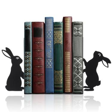 Imagem de Geelin Conjunto de 2 estilos de suportes de livros de coelhinho de metal para decoração de estante, organizador para escritório em casa, mesa para amantes de coelhos, leitores, professores, amigos
