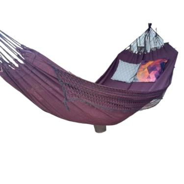 Imagem de Rede de Dormir Descanso Casal, Jeans Confortável E Resistente(Vinho com Franjas)