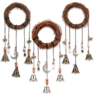 Imagem de 3 sinos de bruxa para proteção doméstica, 30,5 x 12,8 cm feito à mão, grinalda de sinos, sino de vento de vime, decoração de maçaneta de porta, boho para jardim, cozinha, bruxas, coisas estéticas