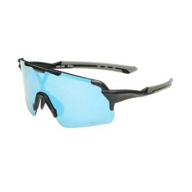 Imagem de Abyss22 Óculos de sol esportivos para homens/mulheres, armação envolvente, para ciclismo, corrida, golfe, esportes ao ar livre, Armação preta fosco/lente espelhada azul-gelo, Standard
