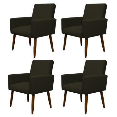Imagem de Kit 4 Poltronas Para Sala Pés De Madeira Nina Marrom