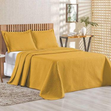 Imagem de Kit Cobre Leito Colcha Ideale Queen 3 Peças Matelado Geométrico - Mostarda - 100% Poliéster