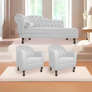 Imagem de Kit Diva Recamier Diana 160Cm Lado Direito E 02 Poltronas Julia Suede - Amarena Móveis Branco