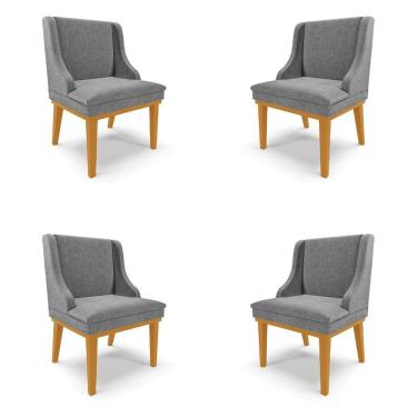 Imagem de Kit 4 Cadeiras Decorativas Sala De Jantar Base Fixa De Madeira Firenze Linho Grafite/castanho G19