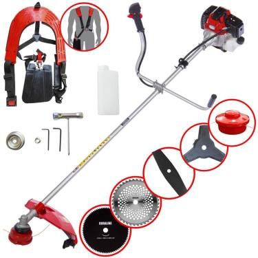 Imagem de Roçadeira Aparador de Grama Toyama RT43L À Gasolina 1,7HP 43cc Com Lâmina Facão + Lâmina 3 Pontas + Disco 40 Dentes e 80 Dentes + Carretel de Nylon