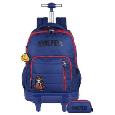 Imagem de Kit Escolar One Piece Mochila de Rodas + Estojo Triplo - Luxcel, azul