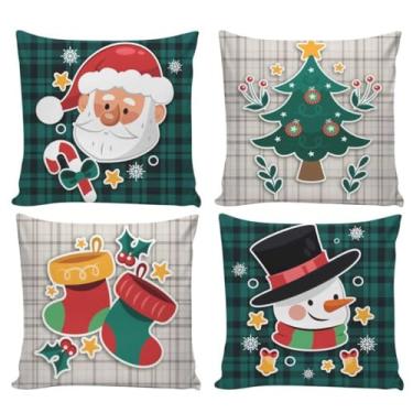 Imagem de Kit 4 Capas de Almofadas Natalinas Decorativas 45x45cm Feliz Natal Sala Quarto e Decoração(Bon eca DE NEVE-1026)