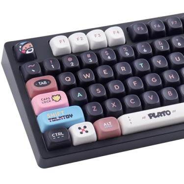 Imagem de Tsungup Teclas PBT - teclas pretas fofas MOA, 130 teclas tingidas tema suburso personalizado conjunto de teclas para teclado 100%, 75%, 65%, 60% teclado mecânico