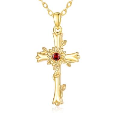 Imagem de SilvecFantasy Colar de girassol com cruz para mulheres: pingente de pedra do mês de nascimento em ouro 14K, presentes de aniversário e aniversário para ela, esposa, mãe, avó, filha, 1.26", Base