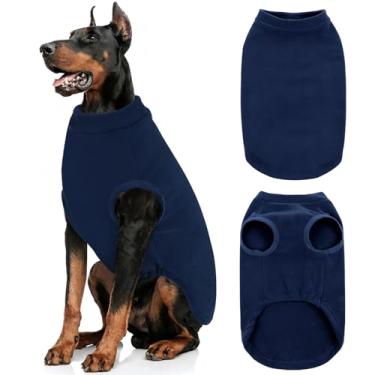 Imagem de AOFITEE Suéter de lã para cachorro, suéter grande sem mangas para meninos e meninas, moletom de cachorro quente para outono e inverno, pijamas térmicos Oli Pet para ambientes internos e externos, azul