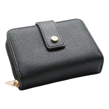 Imagem de Carteira Feminina Grande Com Fecho de Zíper e Botão, Elegante, Estilo Clássico (Preto)
