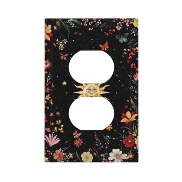 Imagem de JDAKHD Celestial Night Garden Plants Floral Sky 1-Gang Duplex Outlet Placa de Parede Gótica Espaço Escuro Estrela Hippie Lua Decorativa Dupla Tomada de Luz Capa para Casa, Escritório e Cozinha Tamanho