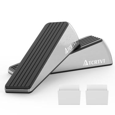 Imagem de Cunha de batente de porta resistente, pacote com 2, cunha de batente de porta de tamanho pequeno feita de aço inoxidável escovado de qualidade premium, adequado para qualquer porta, qualquer piso com