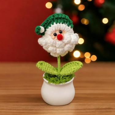 Imagem de Vaso de árvore de Natal de crochê – para decoração de Natal, mini decoração de malha para casa/escritório, Papai Noel verde