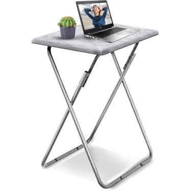 Imagem de ZHUJERRY Bandejas de TV, mesa de jantar dobrável, mesa de jantar para comer com estrutura de metal resistente, pequenas bandejas dobráveis para sala de estar, sofá, cama, sem necessidade de montagem