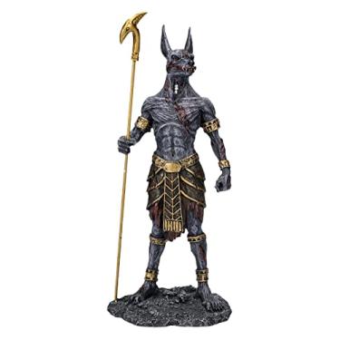 Imagem de Pacific Giftware Estátua do Guerreiro Anúbis do Deus Chacal Zumbi do Submundo Egípcio com Cajado Ankh Preto e Dourado Decoração de Casa 21,6 cm de altura