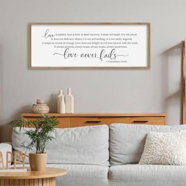 Imagem de SRSZHIYUE Love is Patient Kind Sign Wall Decor Art 32" × 12" 1 Corinthians 13 4-8 Master Bedroom Christian Wood Framed Large Wall Hanging (Madeira)