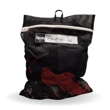 Imagem de Saco de lavanderia de malha resistente – 45,7 x 61 cm com etiqueta de nome personalizada para roupas sujas, sapatos, envoltórios e equipamentos de academia – Bolsa de lavanderia de viagem para atletas