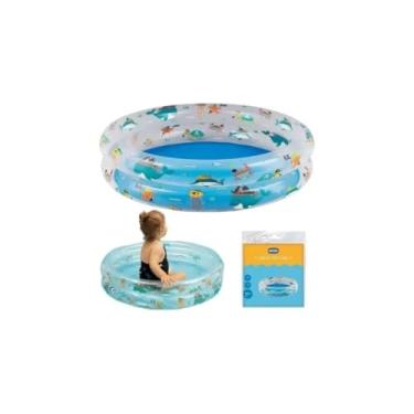 Imagem de Piscina Inflável Infantil, Redonda, 3 Anéis, PVC, Estampa Fundo do Mar, 180 Litros, 107cm x 25cm, Branca, para Crianças Maiores de 2 Anos