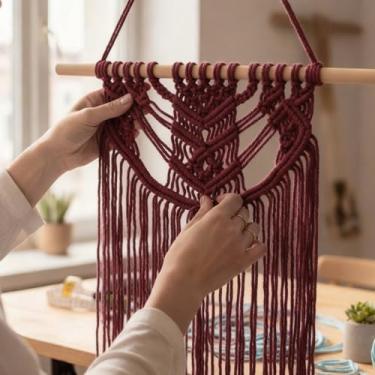 Imagem de Cordão de macramê 3 mm x 100 jardas corda de algodão colorido para pendurar na parede, decoração de casa, cabides de plantas (vinho)