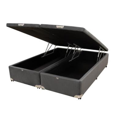 Imagem de Cama Box Baú Castor Casal Bi Partido Vellus Cinza 138x188x35cm