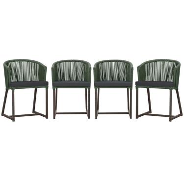 Imagem de 4 Cadeiras De Jantar Noronha Marrom Corda Náutica E11 Trama Verde