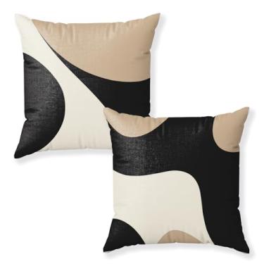 Imagem de Yomisex Conjunto de 2 capas de almofada abstratas com detalhes bege preto e creme, 45,7 x 45,7 cm, preto e branco, capas de almofada decorativas para casa, sofá, quarto