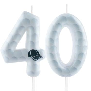Imagem de Vela de golfe – velas de número 40 para topo de bolo, velas esportivas de aniversário de 6 cm, perfeitas como decorações de bolo com tema de golfe para homens, mulheres, aniversários, aniversários de