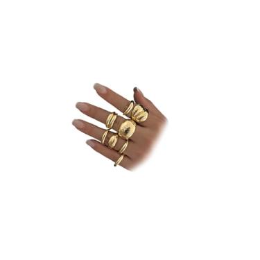 Imagem de DZSYJKTM Conjunto de anéis grossos empilháveis de ouro para mulheres, delicados, não manchados, cúpula, unha, anel, punk, grosso, joias a granel, acessórios delicados, Large, Metal, Sem pedra preciosa