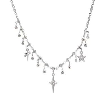 Imagem de LAFEALO Colar feminino com pingente de estrela, aço inoxidável, prata