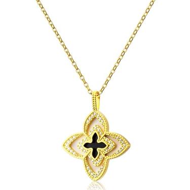 Imagem de Clover Corrente delicada banhada a ouro 18K para mulheres, colar com pingente de cristal, pavê de strass, Large, Aço inoxidável, Sem Pedra Preciosa