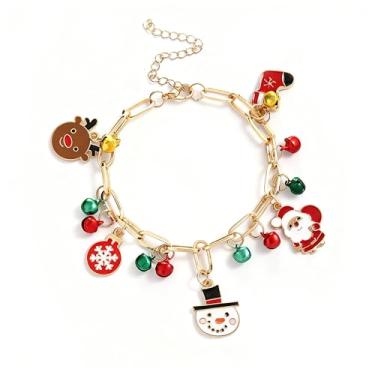 Imagem de Pulseiras com pingente de Natal com pingente de Natal com contas coloridas, meias de árvore de Papai Noel, floco de neve, caixa de presente, guirlanda, muleta, alce doce, pulseira com pingente, One
