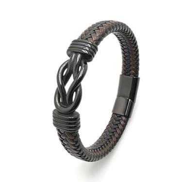 Imagem de VANFORWYN Pulseira masculina trançada de couro legítimo, aço inoxidável 316L, nó infinito, joias de Natal, presentes para homens, Large, Couro, Sem Pedra Preciosa