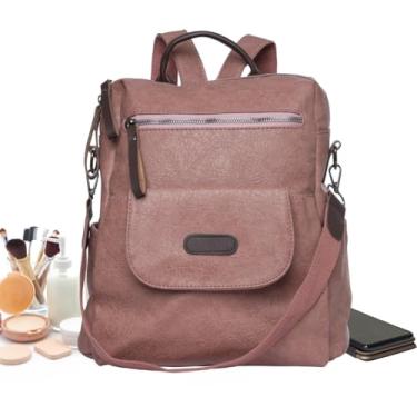 Imagem de Mochila feminina de couro sintético funcional com alças ajustáveis, ideal para escola, trabalho e viagens, vários bolsos para organização
