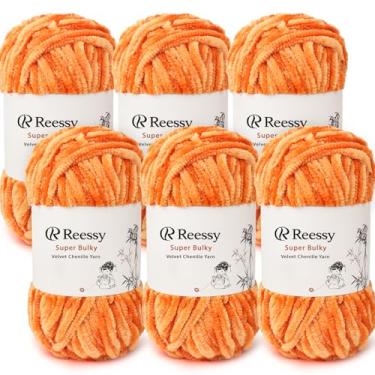 Imagem de Reessy Pacote de fios de chenille de veludo – 6 novelos × 100 g super volumosos (CYC #6) – Veludo macio grosso para crochê e tricô, fio de chenille fofo para cobertores, cachecóis e artesanato