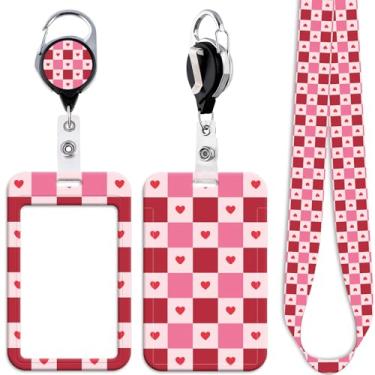 Imagem de Cordão rosa e vermelho para crachá de identificação chaves de crachá de identificação, chaveiro retrátil de coração de amor, carretel de crachá, fofo, cordão de identificação para mulheres, crianças