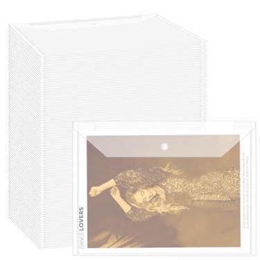 Imagem de 100 envelopes de plástico com fecho de pressão, pastas de plástico transparente tamanho carta A4 para documentos, pasta de arquivos à prova d'água para escola, casa, trabalho, escritório