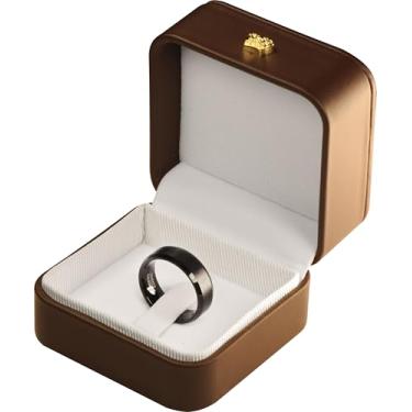 Imagem de LAODA Caixa de anel masculina para noivado, casamento, pedido de casamento, caixa de armazenamento de anel de material de couro PU de luxo com clipe para aliança de casamento larga masculina e anéis