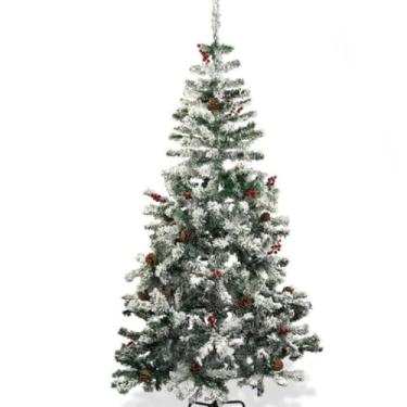 Imagem de Árvore de Natal Pinheiro 1,80m com 611 Galhos Apoio Metal Verde Nevada Natalina Sala Luxo com enfeites