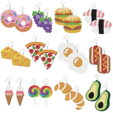Imagem de beinkmake 12 pares de brincos de pintura de diamante de comida, kit de fabricação de brincos de arte de diamante com ferramentas para iniciantes e adultos, presentes feitos à mão, ornamentos de