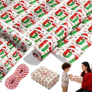 Imagem de Rolo de papel de embrulho de Natal com 67, papel de embrulho de meme, 43 cm x 4,7 m enrolado embalado - 67 meme Engraçado para presente de Natal para adolescentes, Papai Noel 67 meme, exclusivo 67