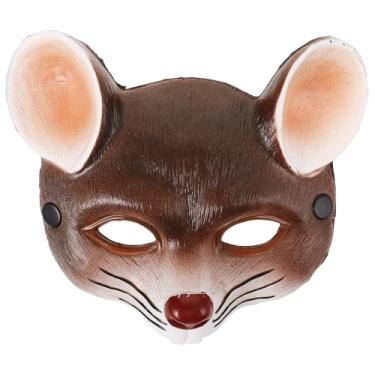 Imagem de jojofuny Máscara de rato: Máscara de rato 3D Meia Face Animal Rato Fantasia para Halloween Carnaval Festa Cosplay Adereços - Marrom