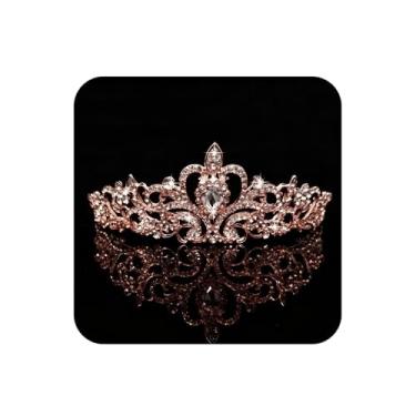 Imagem de COCIDE Tiara coroas de cristal coroa de princesa strass com pentes de noiva tiara de casamento formatura festa de aniversário acessórios de cabelo joias para mulheres meninas (ouro rosa)