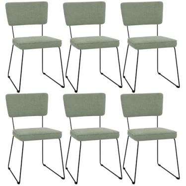 Imagem de Kit 06 Cadeiras Decorativas Estofada Base De Aço Allana L02 Bouclê Oliva - Lyam Decor