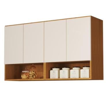 Imagem de Armario Cozinha Aéreo Suspenso Organizador Quarto/Cozinha/Lavandeira Sala Bela 4 Portas(Nature/Off White)