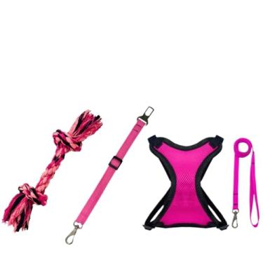 Imagem de Kit Peitoral Colete + Cinto de Segurança Pet + Osso Mordedor para Higiene Bucal | Conforto, Segurança e Limpeza para Cães e Gatos(Rosa,P)
