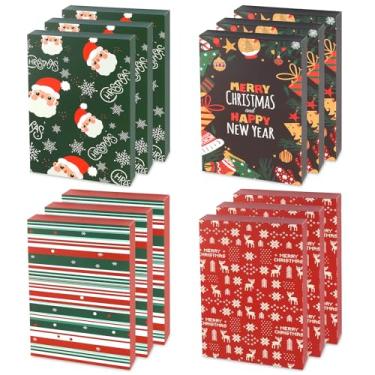 Imagem de Okxiri 12 caixas de presente de Natal com tampas, caixas de presente com tampas, 4 designs de camisa caixa de roupas padrão temático de Natal, caixa de armazenamento de decoração de férias para