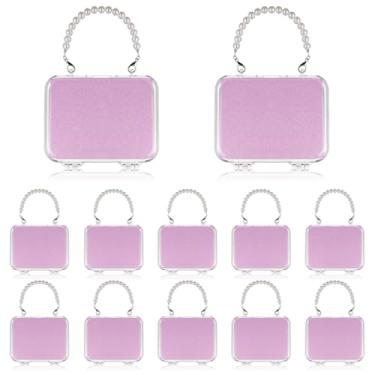 Imagem de AceOrbit 12 peças mini caixa de armazenamento vazia com glitter cartolina transparente recipientes de armazenamento de bagagem de doces mala de viagem com alça de pérola, mini caixa de lembrancinha de