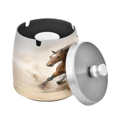 Imagem de Blueangle Cinzeiro de cavalo de castanha com tampa para cigarros, à prova de vento/chuva, aço inoxidável, sem fumaça, inodoro, cinzeiro para uso interno ou externo (280)